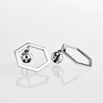 Náušnice Hexagon 14kt biele