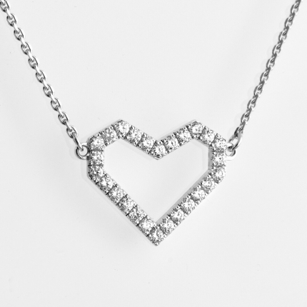 Diamantový náhrdelník - Srdce opísané, biele 14kt zlato